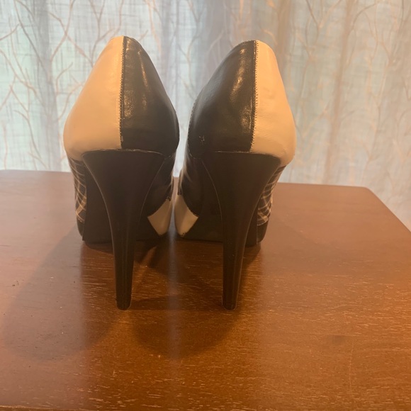 Qupid black/white/blue plaid platform heels - Picture 3 of 5